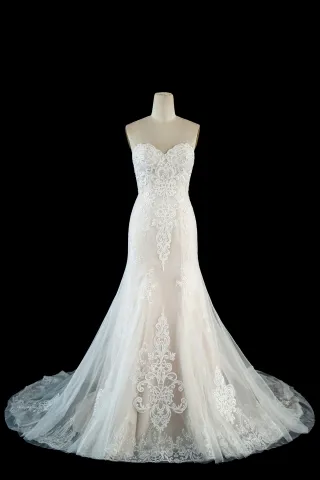 champagne satin lining beaded lace mermaid wedding dress