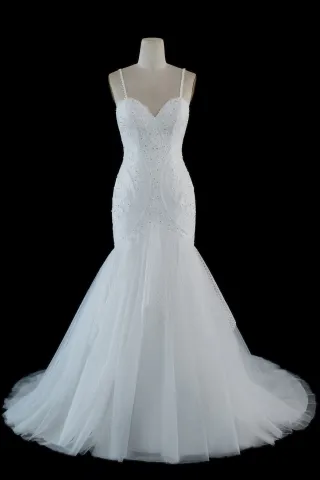 beaded lace tulle classic sweetheart trumpet bridal dress