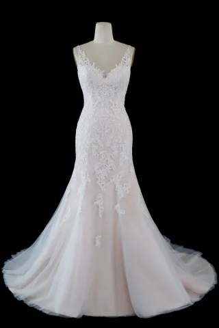 timeless blush satin lace tulle mermaid wedding dress