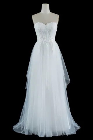 pearled lace flowers appliqued tulle a line bridal dress