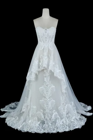 unique pattern ivory lace layered overskirt wedding dress