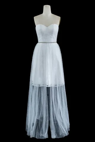 sexy sheer mesh strapless summer beach wedding dress