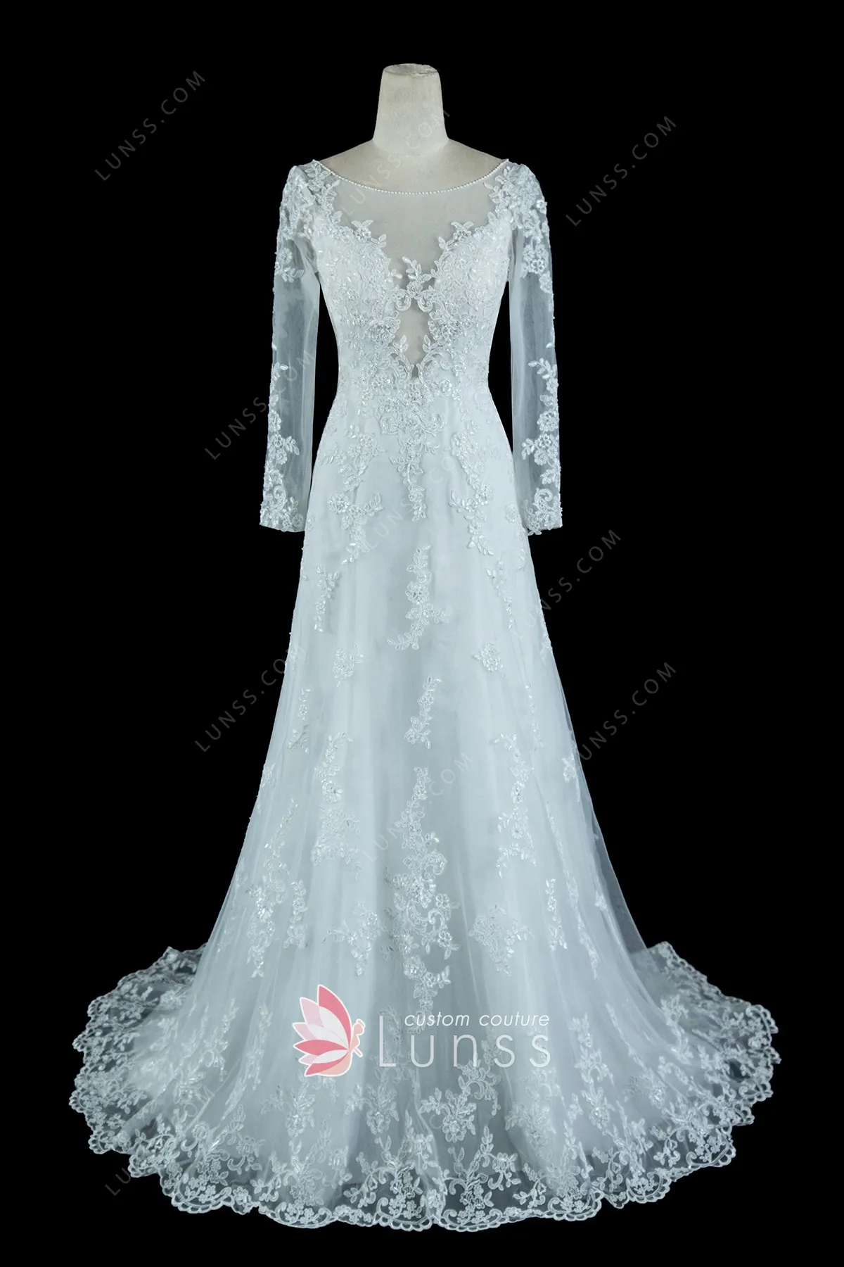 modified a line lace wedding dress