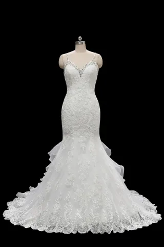 luxury beaded v neckline ivory lace mermaid wedding dress