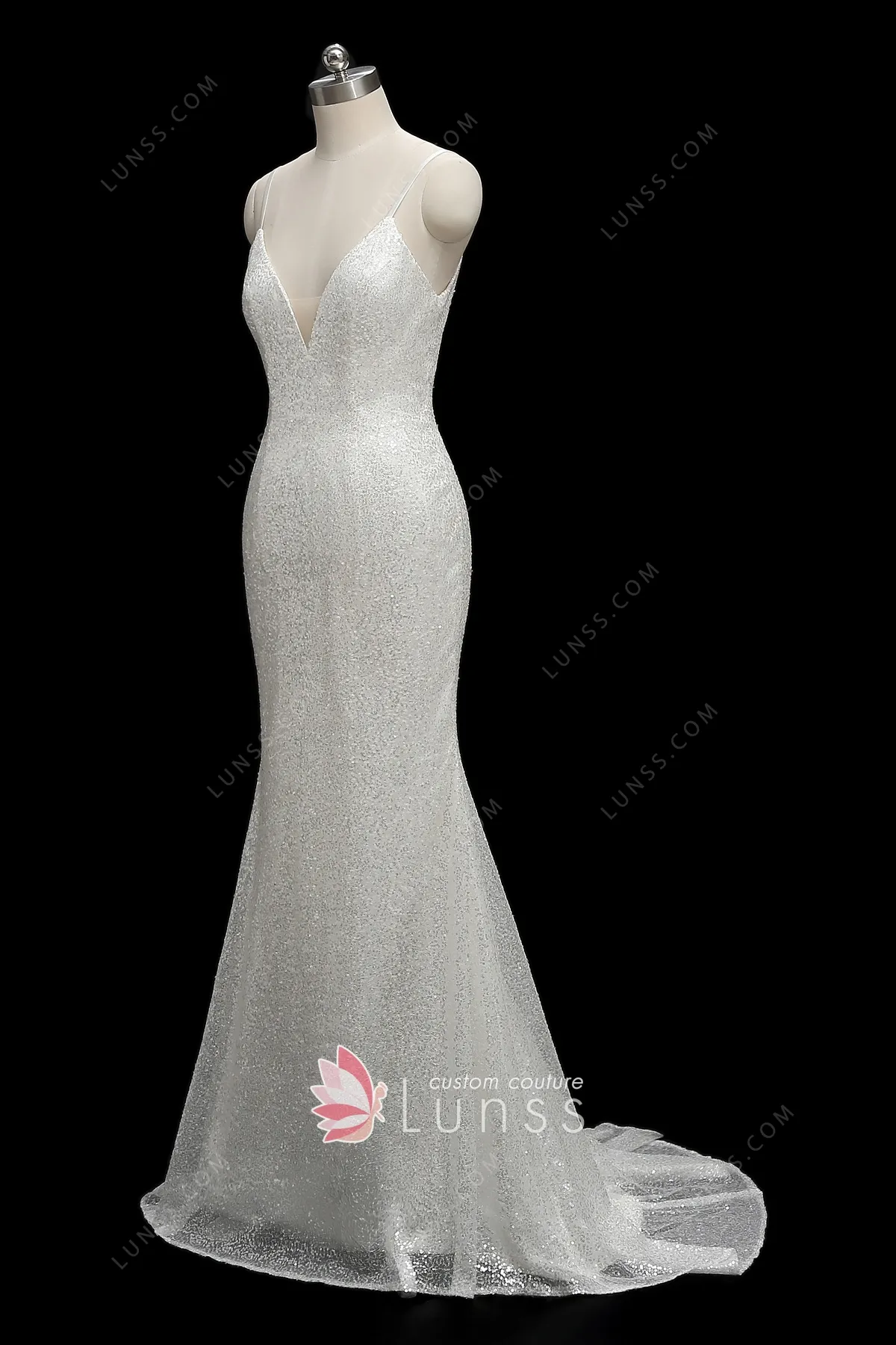Dazzling Metallic Sequin Glitter Mermaid Wedding Dress Lunss