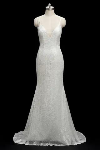 dazzling metallic sequin glitter mermaid wedding dress