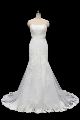 ivory strapless lace tulle classic mermaid wedding dress