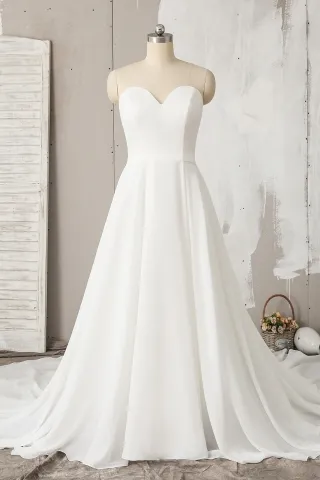strapless ivory chiffon cathedral train wedding dress