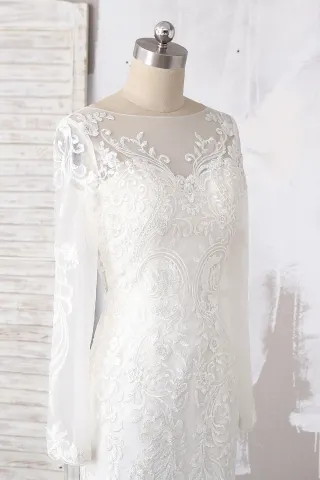 illusion neckline long sleeve lace wedding dress