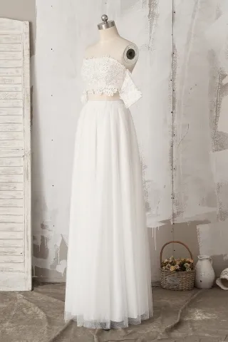 lace tulle two piece beach wedding dress