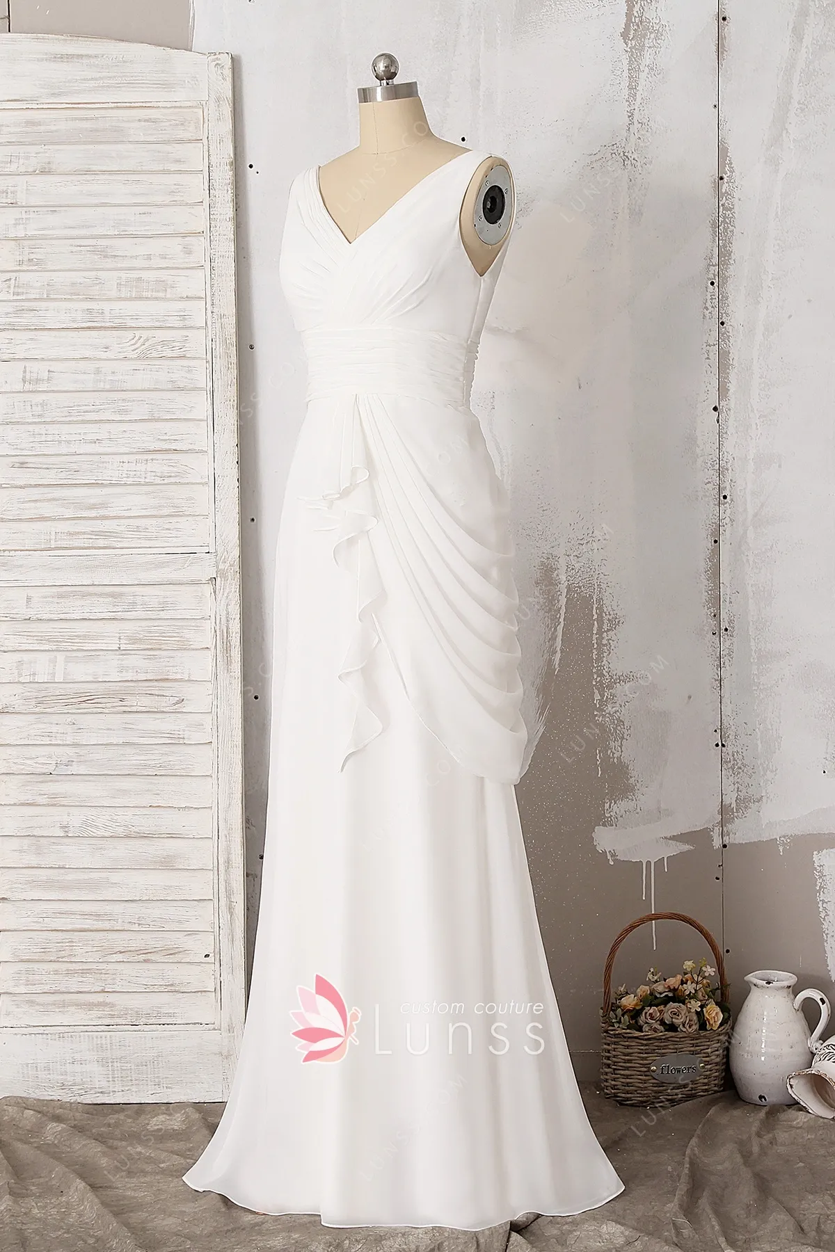 Ivory Strapless Knot Draped A-line Chiffon Bridal Gown Wedding Dress main image 1