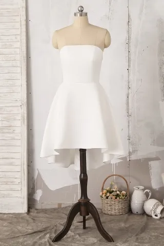 ivory satin strapless short high low bridal shower dress