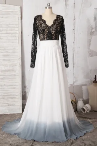 black lace long sleeve ombre chiffon vintage bridal dress
