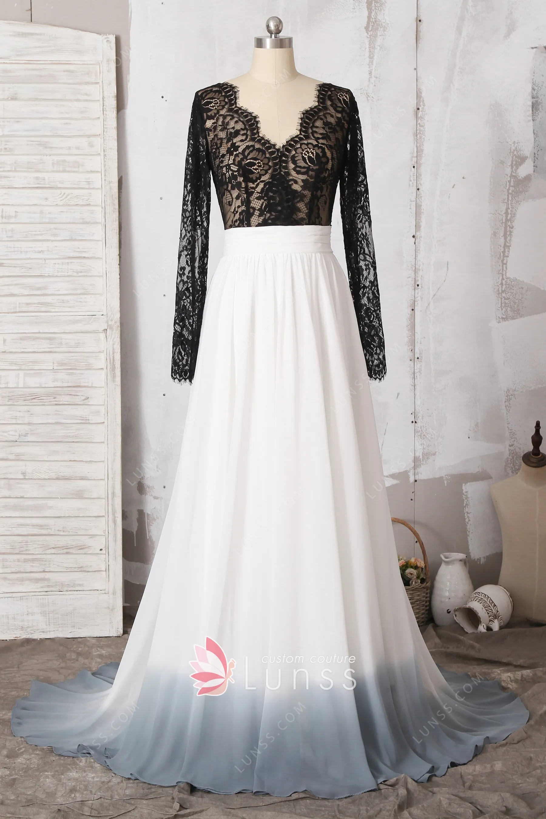 black chiffon wedding dress