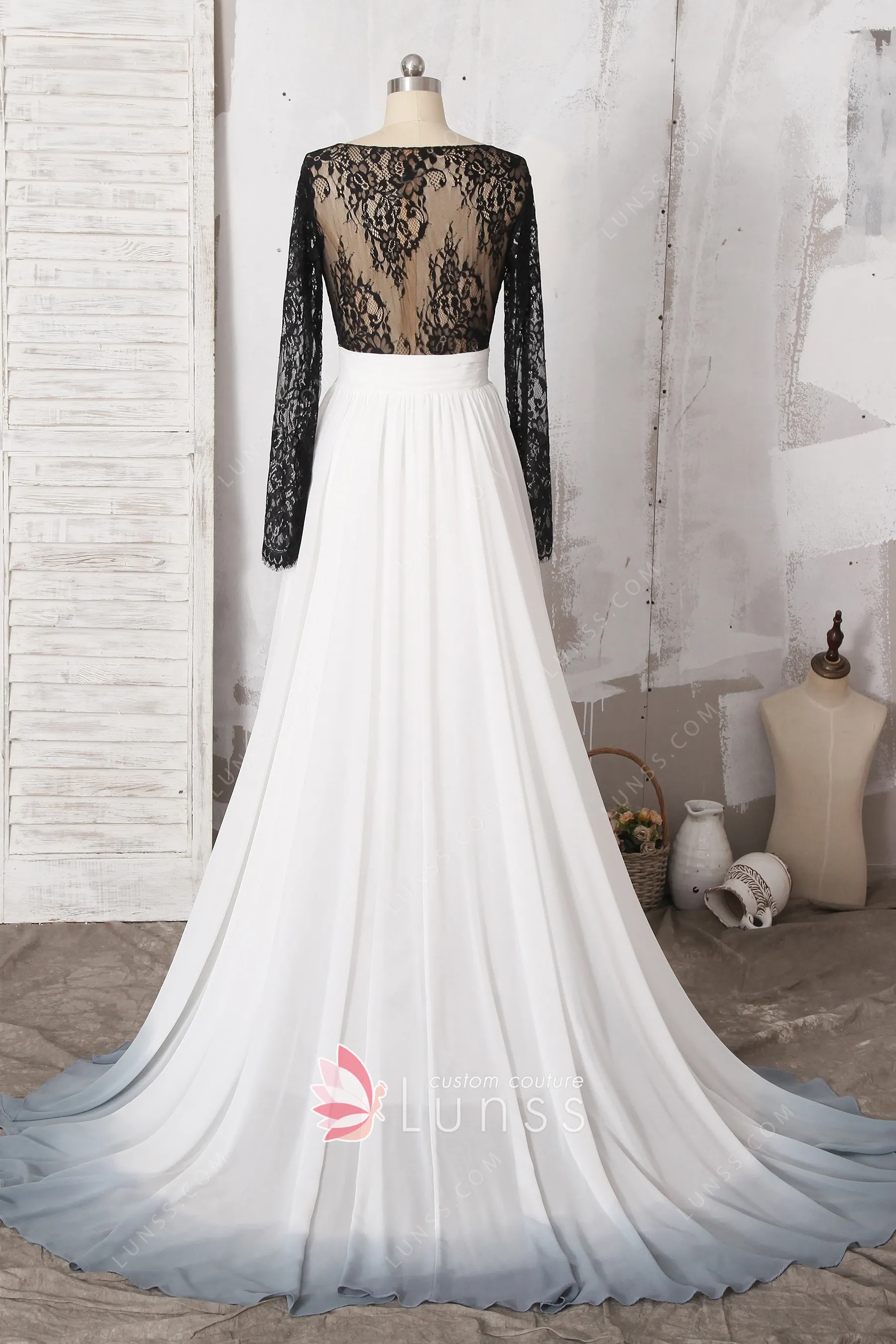 chiffon wedding dress with lace top