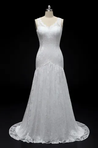 body hugging dropped waist open back lace wedding dress