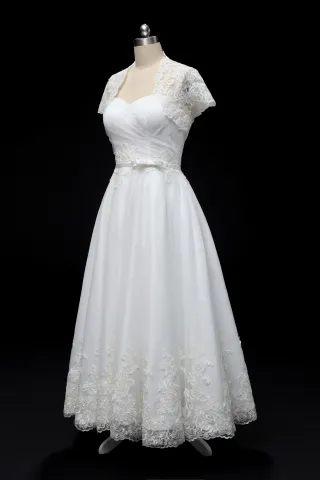 1950s cap sleeve tea length bridal dress