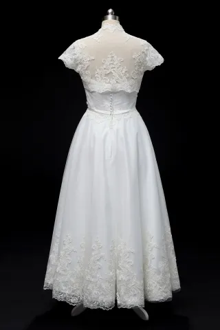 cap sleeve bolero jacket tea length wedding dress