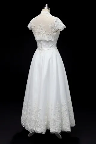 ivory tea length wedding dress with bolero