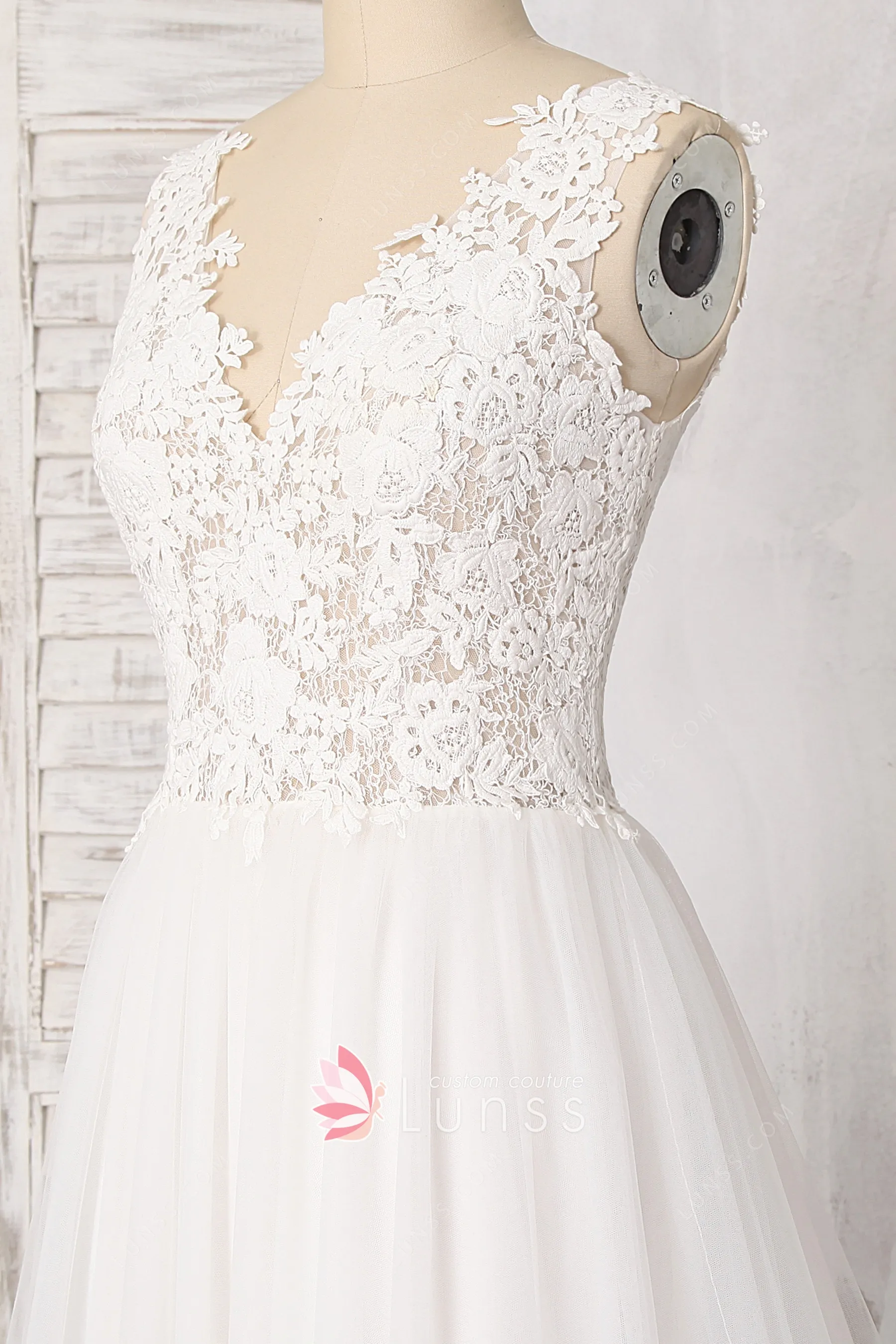 Illusion Ruffled Sleeves A-line Tulle Modern Photoshoot Wedding Robe