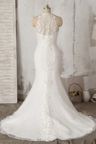 ivory illusion back lace mermaid custom modern bidal dress