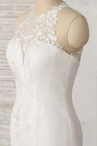 ivory illusion halter sleeveless lace bidal dress
