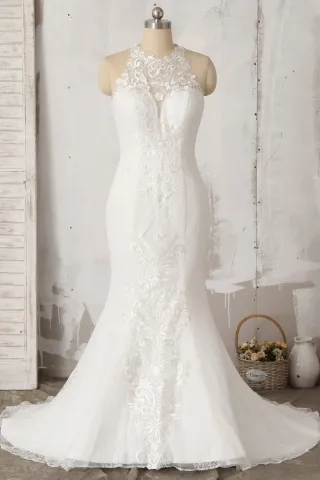 unique pattern ivory lace mermaid custom wedding dress