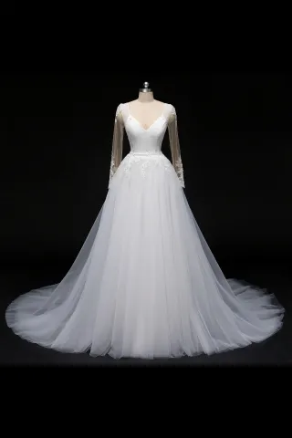beaded lace sheer tulle sleeve vintage 2 in 1 bridal gown