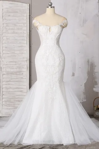 luxury ivory beaded lace mermaid oveskirt bridal gown