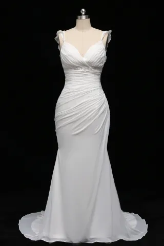ruched and ruffled chiffon body hugging mermaid bridal gown