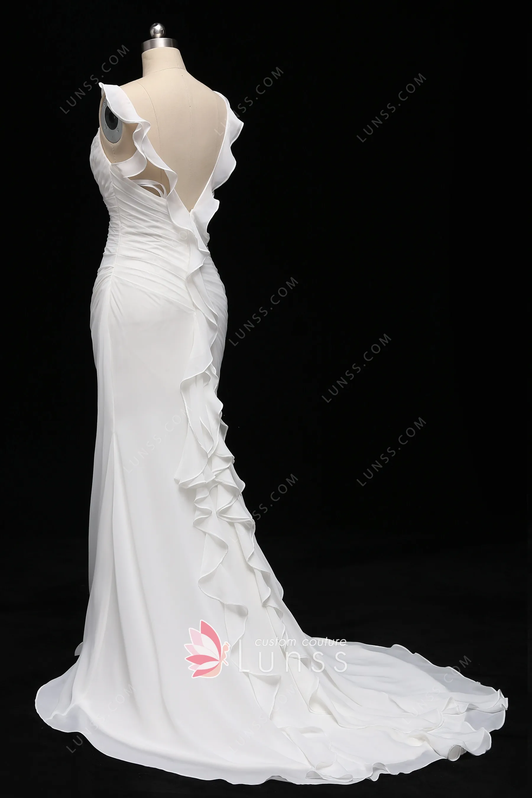 Ruched & Ruffled Chiffon Body-hugging Mermaid Bridal Gown - Lunss