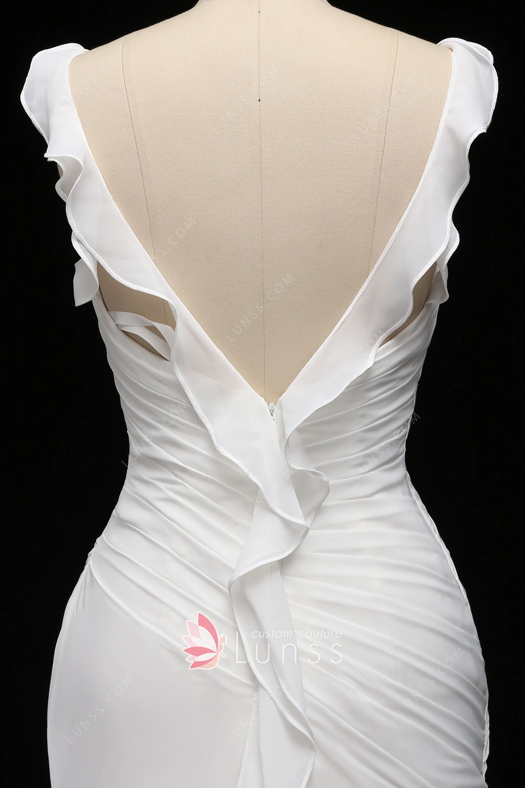 Ruched & Ruffled Chiffon Body-hugging Mermaid Bridal Gown - Lunss