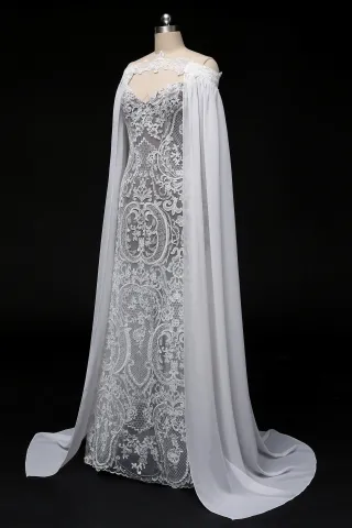 lace bridal gown detachable chiffon cape