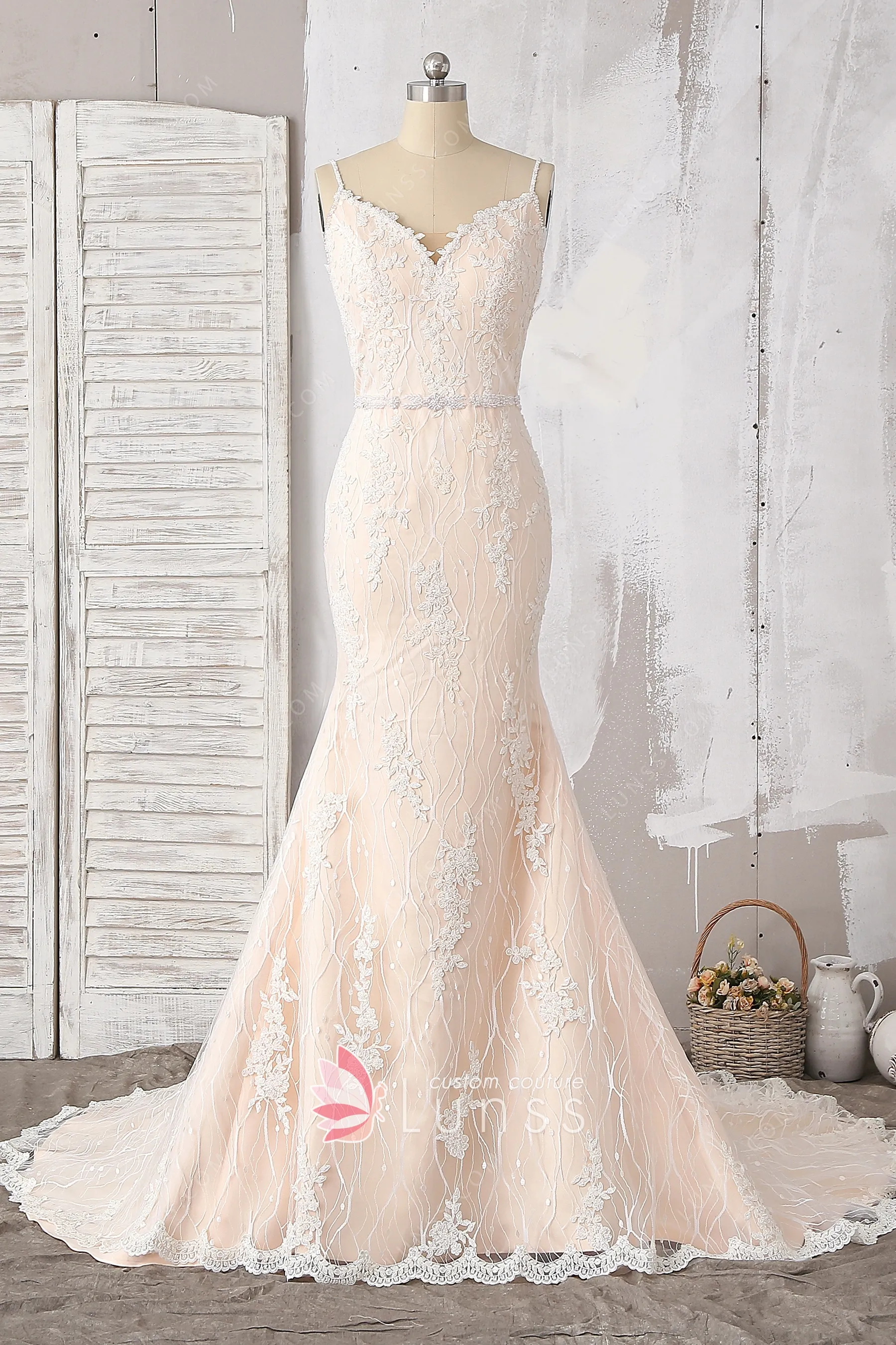 low back mermaid wedding gown