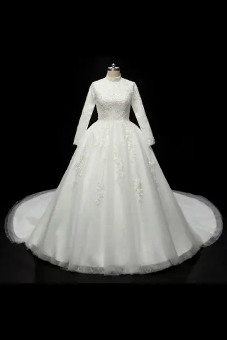 beaded lace long sleeve bridal gown wedding dress