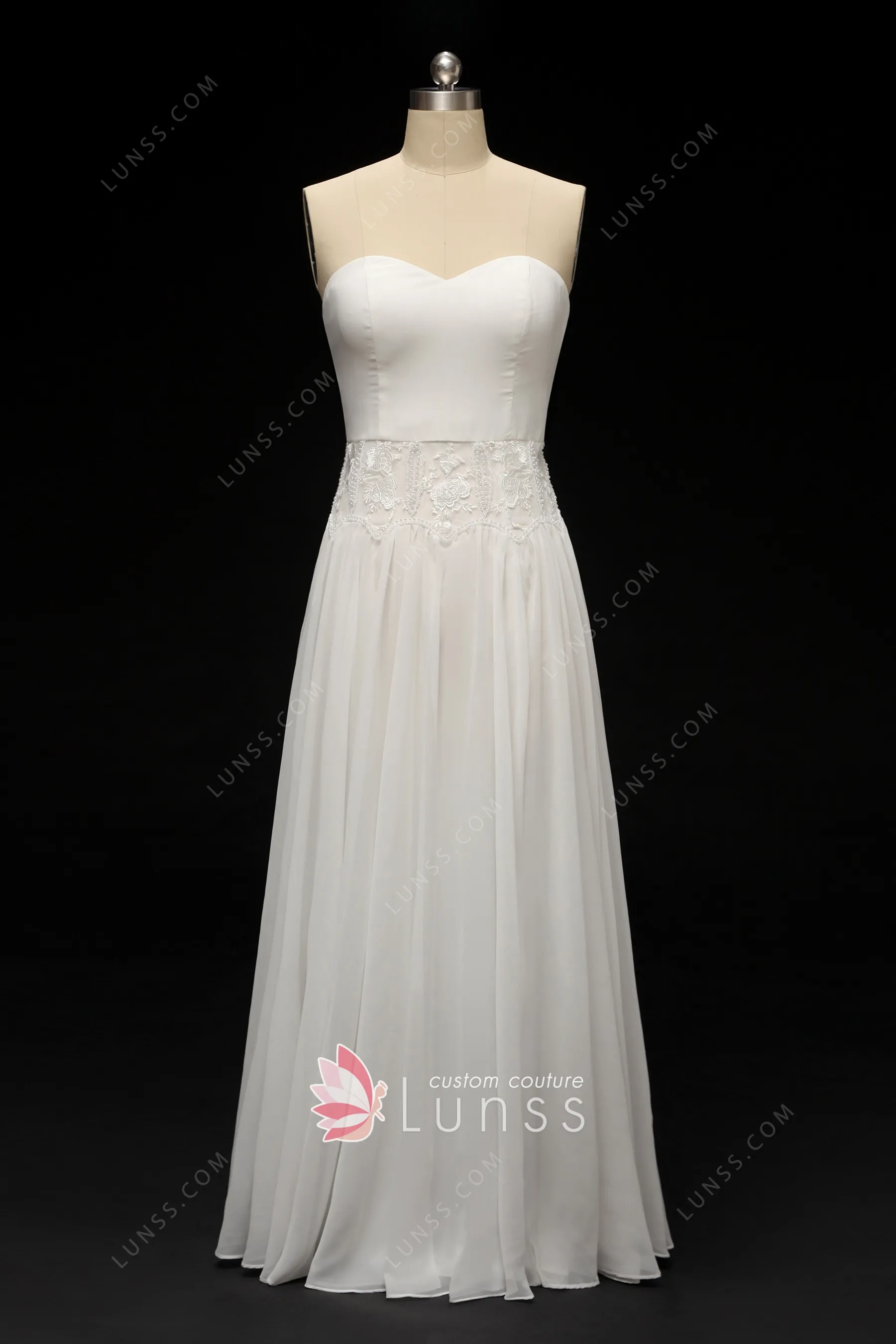 Chiffon Cheap Top lace Side Slit Wedding Dress with Appliques PW207