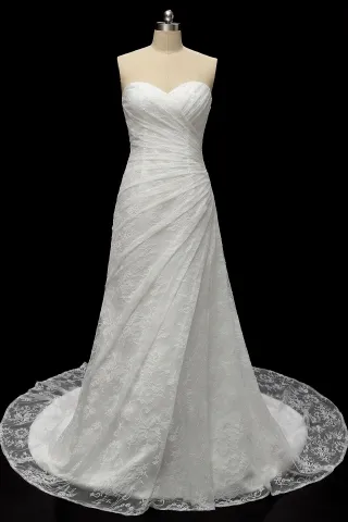 strapless sweetheart ruched lace a line wedding dress