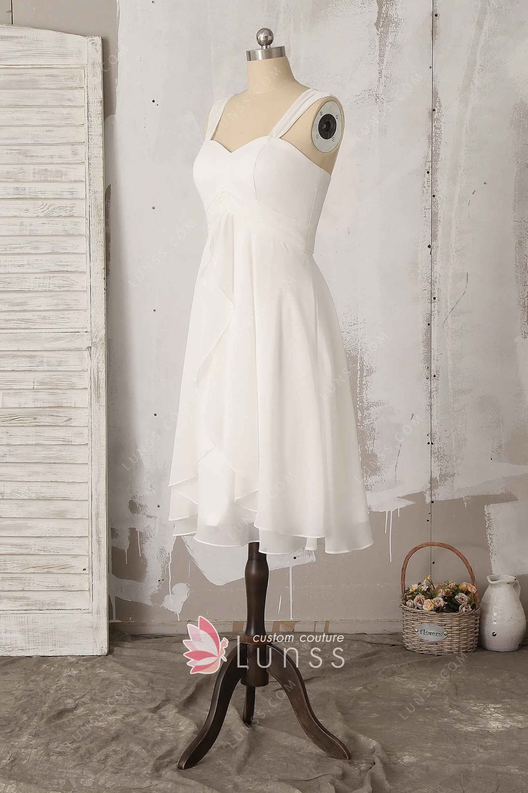 Halter Chiffon Short Dresses With Pocket Ivory