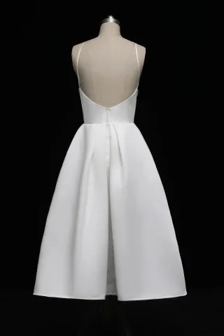 ivory low back draped satin informal bridal dress