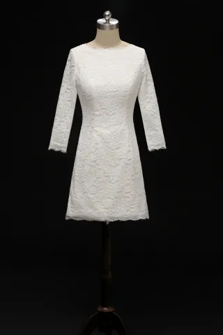 bateau neck 34 sleeve ivory lace short slim bridal dress