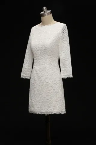 bateau neck ivory lace short bridal gown