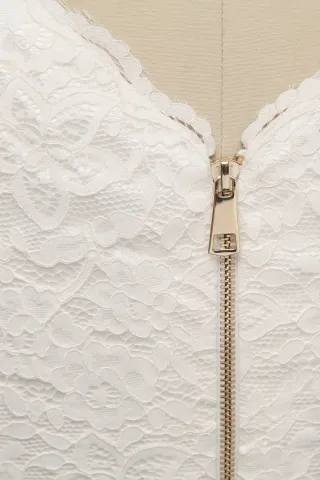 ivory lace scalloped short bridal dress