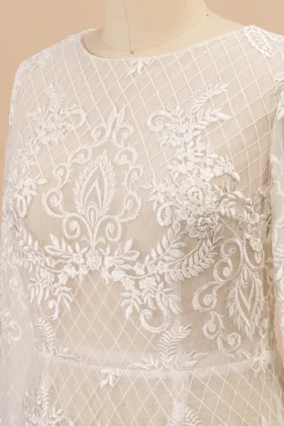 jewel neck illusion lace bridal dress