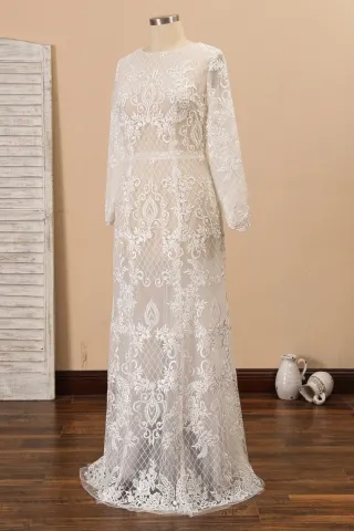 sheer lace long sleeve bridal dress