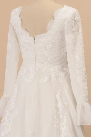 ivory lace ruffled long sleeve dress