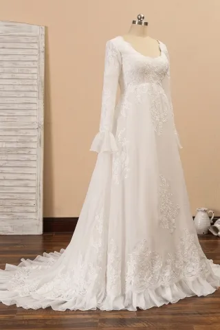 ruffled sleeve empire waist bridal dress