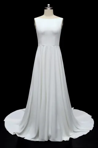 ivory soft satin boat neckline simple a line bridal dress