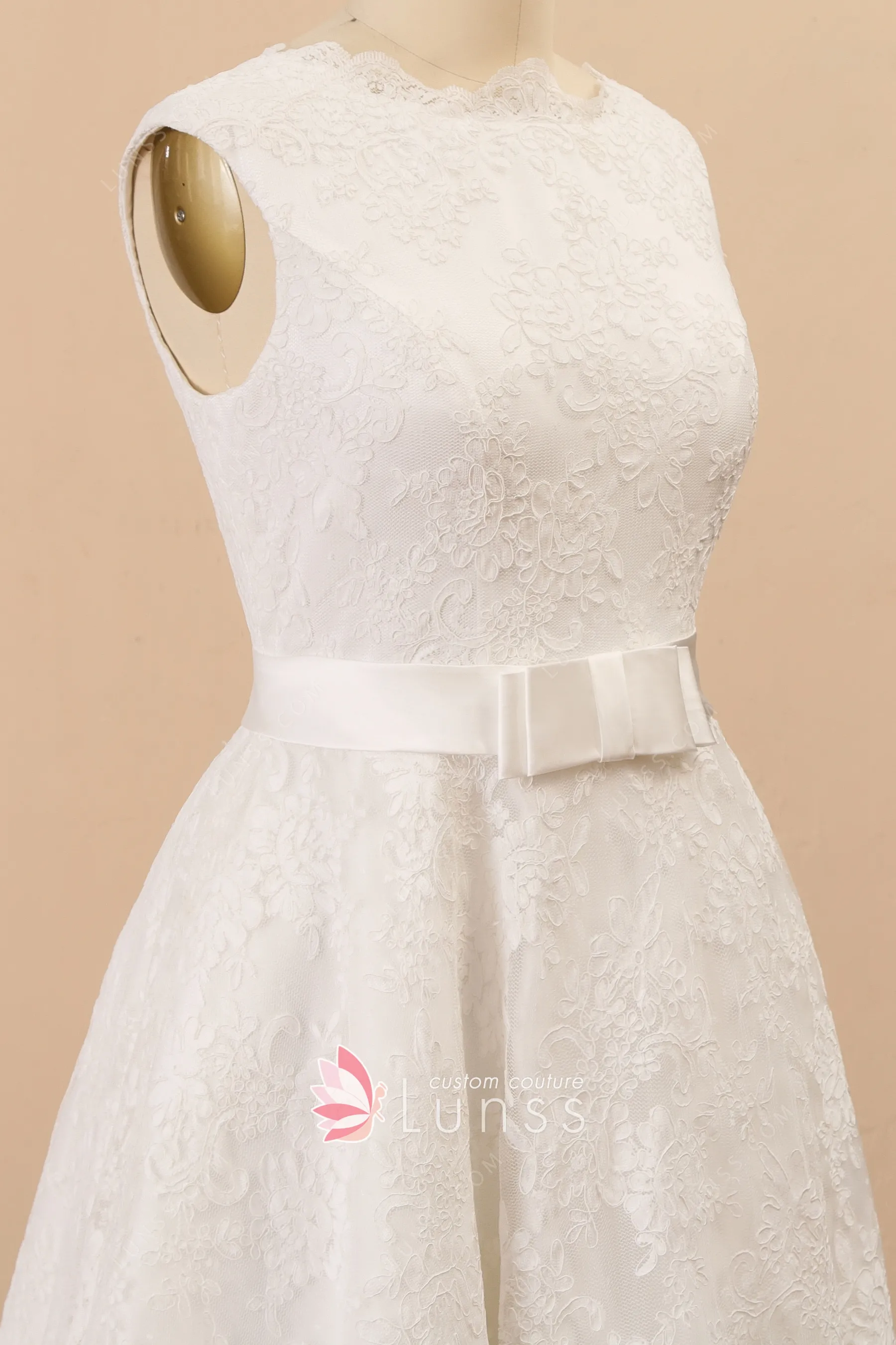 vintage bateau neck ivory lace wedding dress
