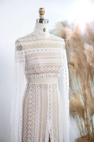 vintage graphic lace pearl tassels two piece bridal dress
