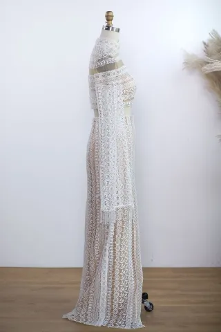 vintage graphic laces two piece long sheath bridal dress